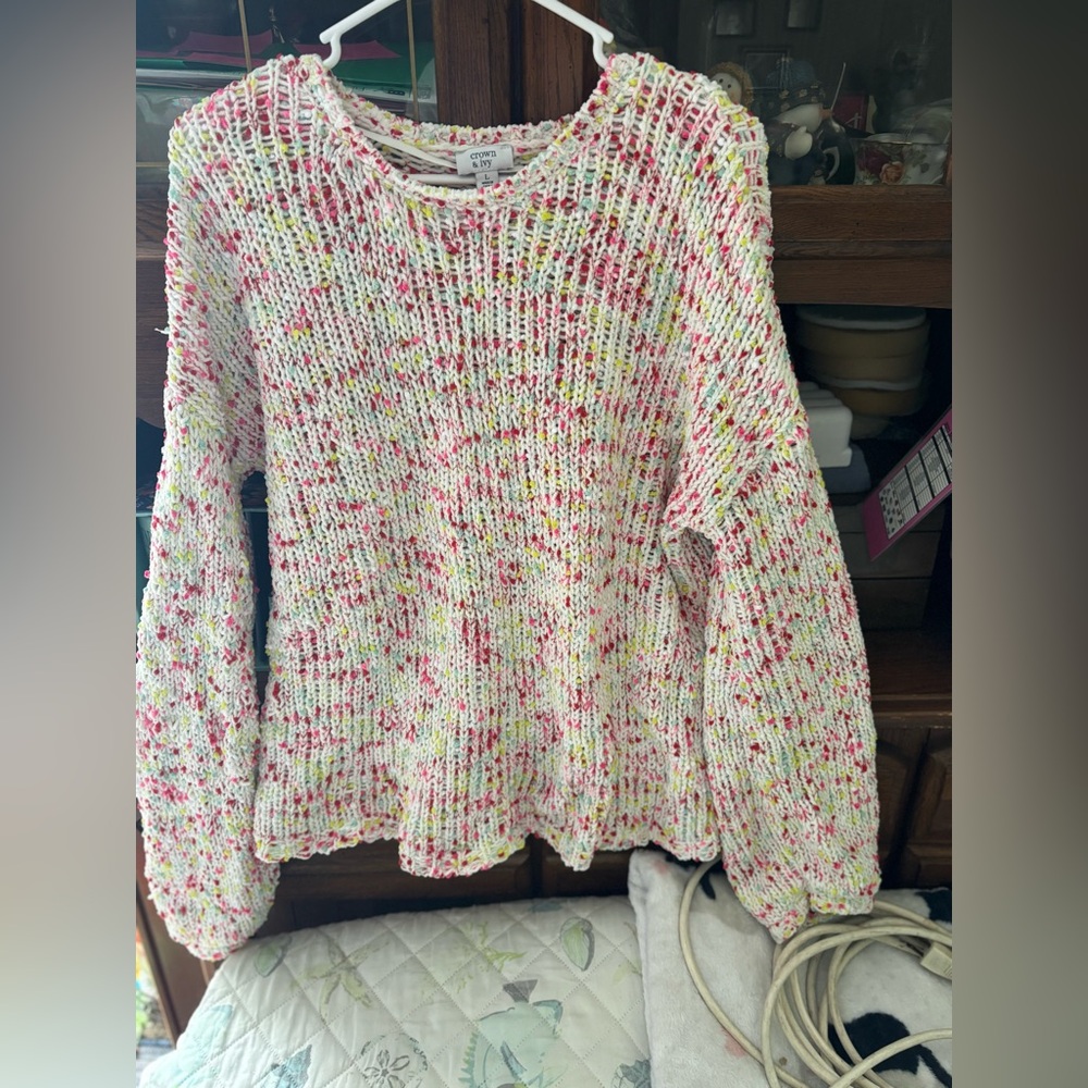 Crown & Ivy Pink and Yellow Speckled Sweater